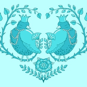 fat royal birds in a heart of branches | turquoise | large