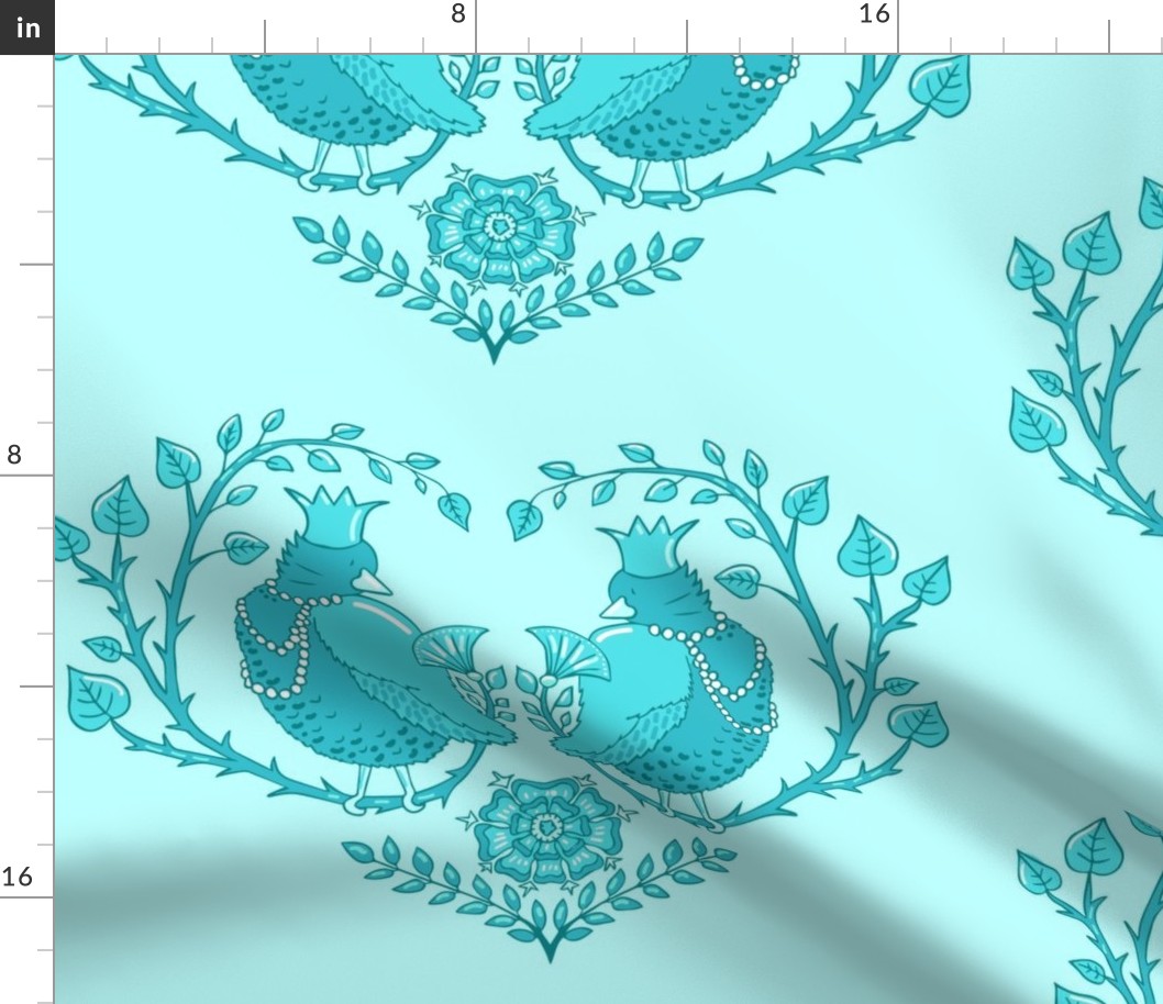 fat royal birds in a heart of branches | turquoise | large