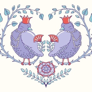 fat royal birds in a heart of branches | violet | large