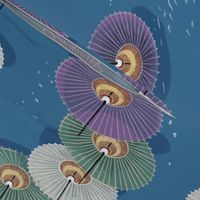 Asian Parasols, Japanese Umbrellas floating on water