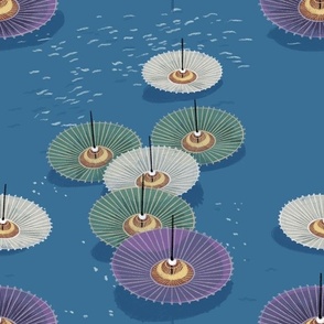 Asian Parasols, Japanese Umbrellas floating on water