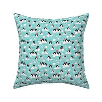 Santa christmas penguins on melting pieces of ice winter ocean ice cap animals design teal blue SMALL