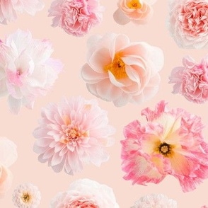 Crepe paper flower seamless pattern pastel colors