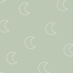 The minimalist dream new moon - delicate baby nursery design white outline on sage green