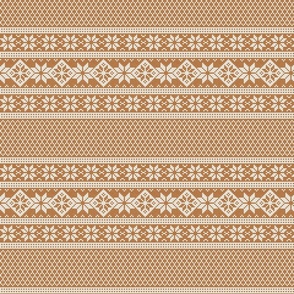 White knitted Nordic stitches on light tan brown texture, small