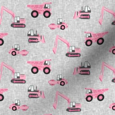 (1" scale) pink construction trucks - grey linen - C22