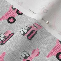 (1" scale) pink construction trucks - grey linen - C22