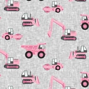 (1" scale) pink construction trucks - grey linen - C22