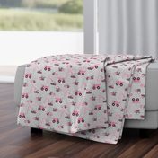 pink construction trucks - grey linen - C22