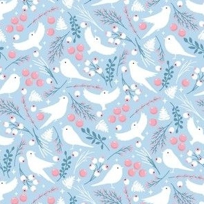 Small Winter Snow Birds Blue Pink