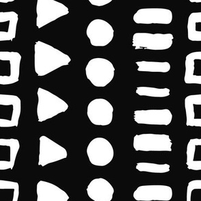 Boho Tribal Stripes | Small Scale | True Black, Bright White | hand painted geometric shapes