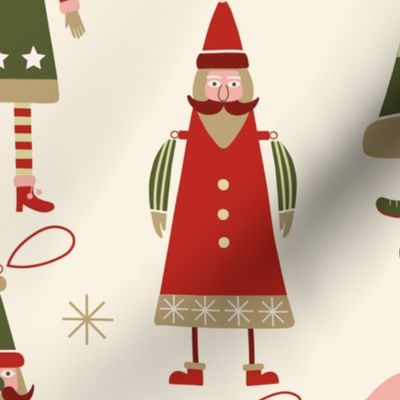 (Large) Vintage Christmas ornaments, angels and Santa, light olive