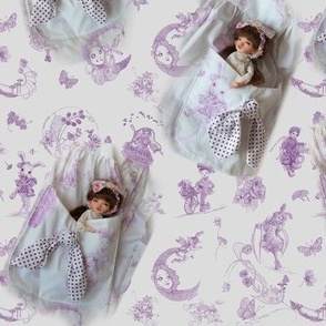 7x11-Inch Half-Drop Repeat of Dolly in my Pocket on Lavender Whispering Daydreams