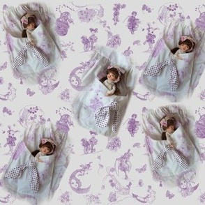 5x8-Inch Half-Drop Repeat of Dolly in my Pocket on Lavender Whispering Daydreams
