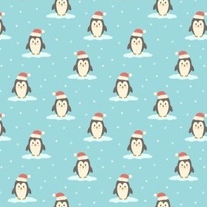 Christmas Penguins in the Snow on Aqua (Extra Small Scale)