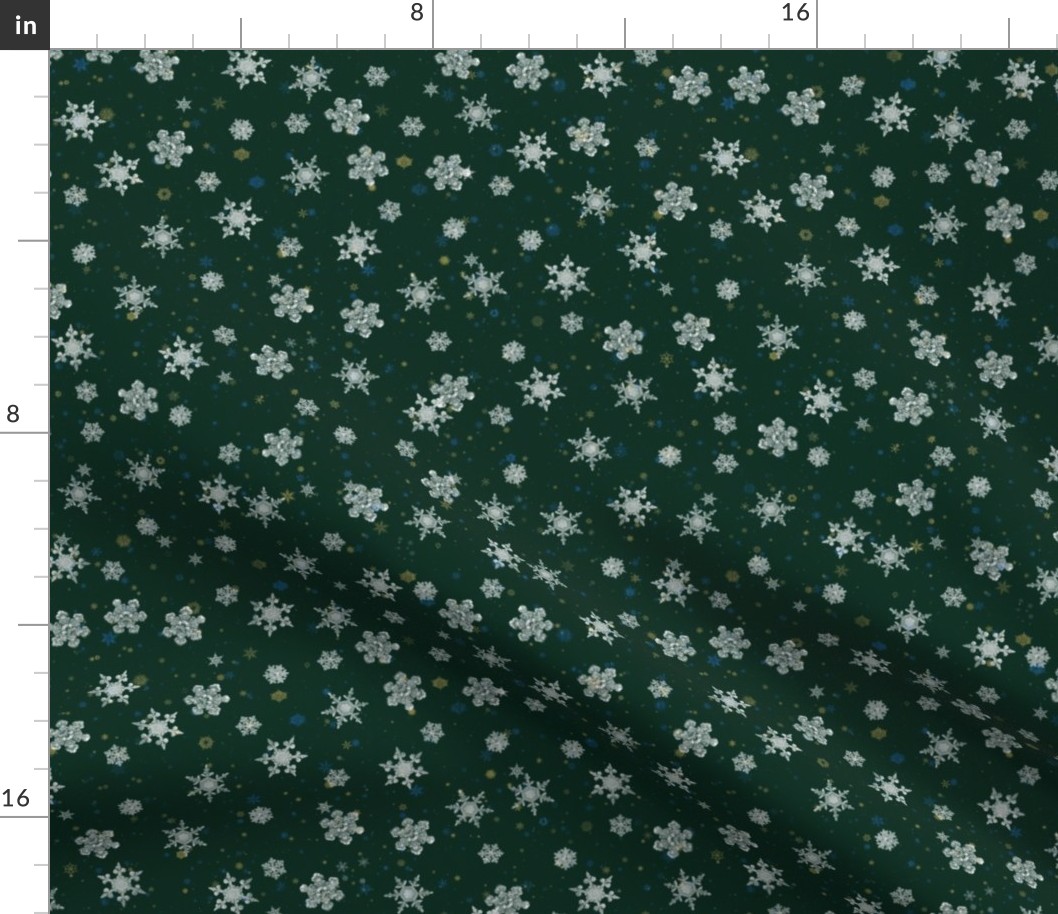 Christmas silver Snowflake on green background