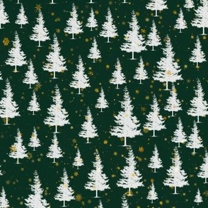 Winter forest on green background. Christmas tree