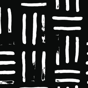 Modern Mudcloth Brush Strokes | Large Scale | Rich black, true white | non directional textured lines