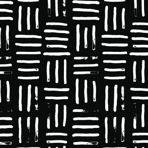 Modern Mudcloth Brush Strokes | Medium Scale | Rich black, true white | non directional textured lines