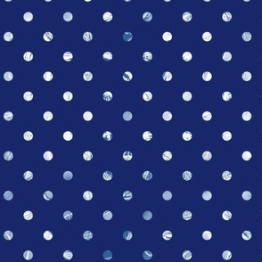 White dots on blue background. 