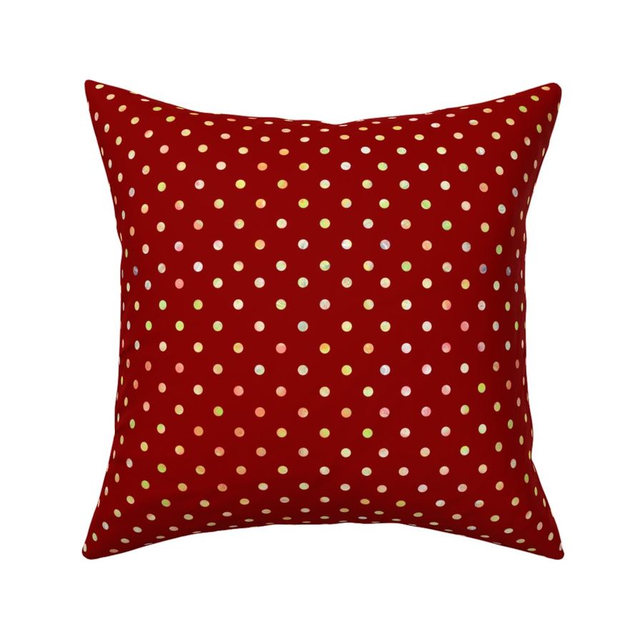 Golden and yellow polka dots on a red background