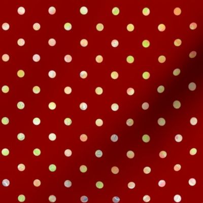 Golden and yellow polka dots on a red background