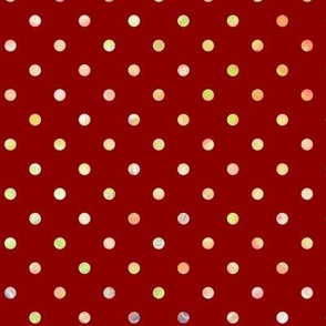 Golden and yellow polka dots on a red background