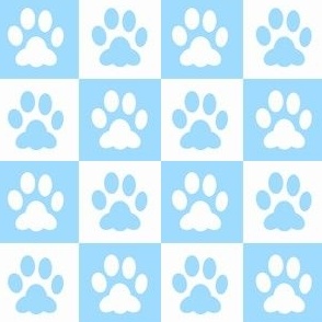 Blue Checkered Paw Prints