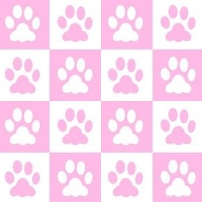 Pastel Pink Checkered Paw Prints