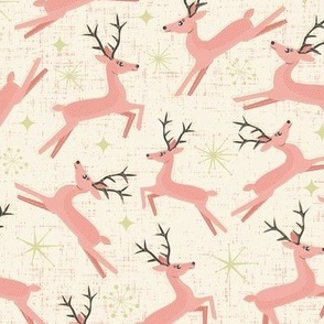 Retro Leaping Reindeer // Pink on Ivory