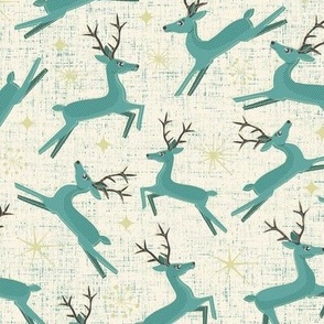 Retro Leaping Reindeer // Teal on Ivory