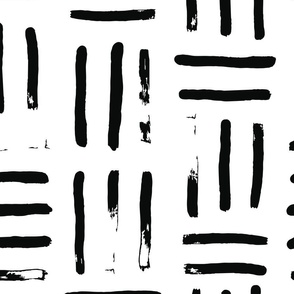 Modern Mudcloth Brush Strokes | Large Scale | Bright white, true black | non directional textured lines