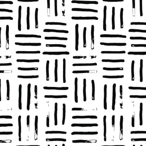 Modern Mudcloth Brush Strokes | Medium Scale | Bright white, true black | non directional textured lines