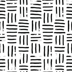 Modern Mudcloth Brush Strokes | Small Scale | Bright white, true black | non directional textured lines
