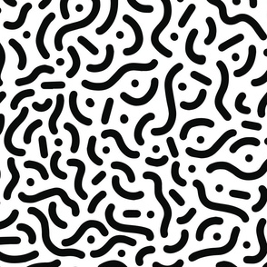 Playful abstract lines | Medium Scale | Bright white, True Black | nondirectional groovy geometric
