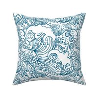 Japanese Patterns blue waves and fishes ethno design