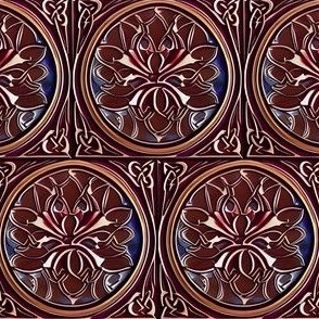 Celtic Knotwork Floral Tiles in Ivory, Rust, and Blue