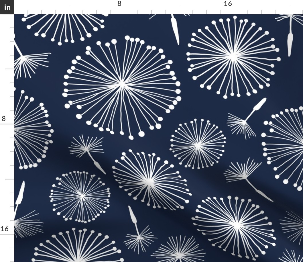 Delicate Dandelions - Navy Blue & White - LARGE