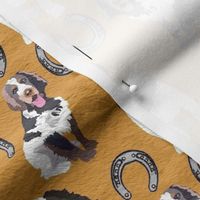 French Pointer Dog Epagneul Picard gold and horse shoe - dog fabric