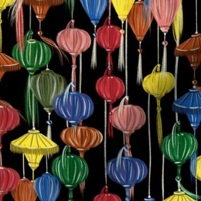 Colourful Chinese Lanterns in Chalk - Medium Size 