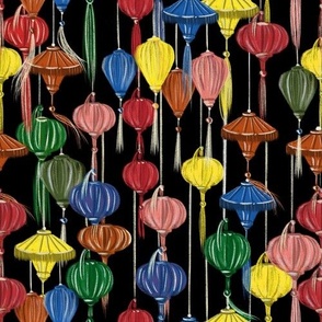 Colourful Chinese Lanterns in Chalk - Medium Size 