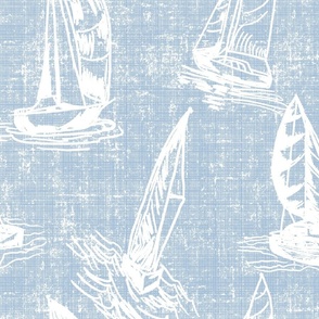 Large Repeat-  Sailboat Sketches on Sky Blue Distressed