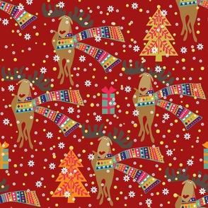Happy Reindeer Joy - holly jolly merry Christmas_ Xmas Red