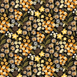 Fall Florals, Small Scale, Black