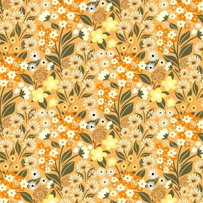 Fall Florals, Small Scale, Yellow, Orange