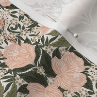 Humming bird paradise Victorian floral - vintage-pink, olive-green, beige and white // small scale