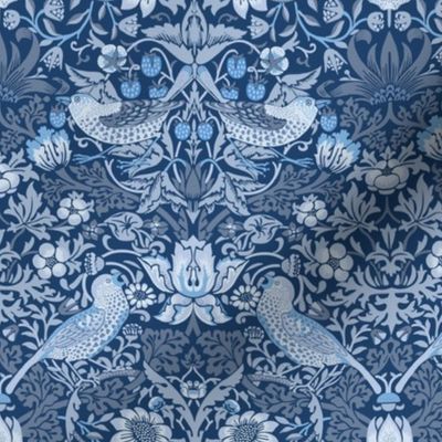 Strawberry Thief by William Morris - MEDIUM - Blue Adapation With Linen Effect Antiqued art nouveau art deco