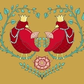 royal pigeons in a heart of branches | gold | medium