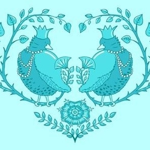 birds in a heart of branches | turquoise blue | medium