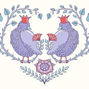 fat royal birds in a heart of branches | violet | medium